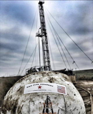 R&D Pipe Company Hard Hat Stickers on location
